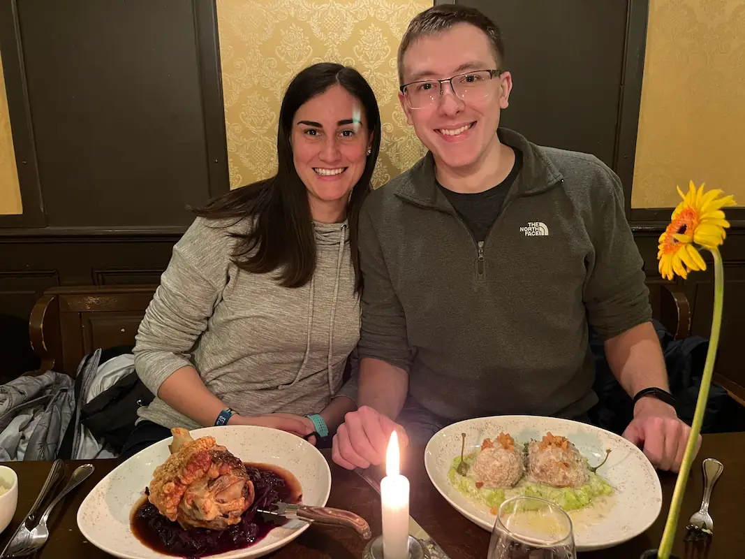 Danielle and Quentin having a delicious birthday dinner in Berlin.